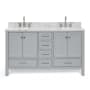 Ariel Cambridge 61" Free Standing Double Basin Vanity Set with Cabinet, Marble Vanity Top, and Oval Bathroom Sink Grey