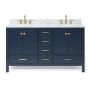 Ariel Cambridge 61" Free Standing Double Basin Vanity Set with Cabinet, Marble Vanity Top, and Oval Bathroom Sink Midnight Blue