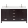 Ariel Cambridge 66" Free Standing Double Basin Vanity Set with Cabinet, Quartz Vanity Top, and Rectangular Bathroom Sink Espresso