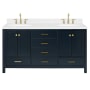 Ariel Cambridge 66" Free Standing Double Basin Vanity Set with Cabinet, Quartz Vanity Top, and Rectangular Bathroom Sink Midnight Blue