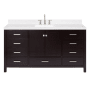 Ariel Cambridge 66" Free Standing Single Basin Vanity Set with Cabinet, Quartz Vanity Top, and Rectangular Bathroom Sink Espresso