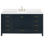 Ariel Cambridge 66" Free Standing Single Basin Vanity Set with Cabinet, Quartz Vanity Top, and Rectangular Bathroom Sink Midnight Blue
