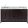 Ariel Cambridge 67" Free Standing Double Basin Vanity Set with Cabinet and Marble Vanity Top Espresso