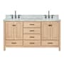 Ariel Cambridge 67" Free Standing Double Basin Vanity Set with Cabinet and Marble Vanity Top Oak / Carrara Marble Top / Matte Black Hardware