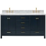 Ariel Cambridge 67" Free Standing Double Basin Vanity Set with Cabinet and Marble Vanity Top Midnight Blue