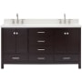 Ariel Cambridge 67" Free Standing Double Oval Basin Vanity Set with Cabinet and 1-1/2" Thick White Quartz Vanity Top Espresso