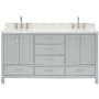 Ariel Cambridge 67" Free Standing Double Oval Basin Vanity Set with Cabinet and 1-1/2" Thick White Quartz Vanity Top Grey