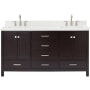 Ariel Cambridge 67" Free Standing Double Rectangular Basin Vanity Set with Cabinet and 1-1/2" Thick White Quartz Vanity Top Espresso