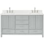 Ariel Cambridge 67" Free Standing Double Rectangular Basin Vanity Set with Cabinet and 1-1/2" Thick White Quartz Vanity Top Grey