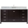 Ariel Cambridge 67" Free Standing Single Oval Basin Vanity Set with Cabinet and 1-1/2" Thick Carrara Marble Vanity Top Espresso