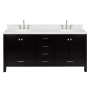 Ariel Cambridge 72" Free Standing Double Basin Vanity Set with Cabinet, Quartz Vanity Top, and Oval Bathroom Sink Espresso