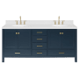 Ariel Cambridge 72" Free Standing Double Basin Vanity Set with Cabinet, Quartz Vanity Top, and Oval Bathroom Sink Midnight Blue