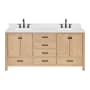 Ariel Cambridge 72" Free Standing Double Basin Vanity Set with Cabinet, Quartz Vanity Top, and Rectangular Bathroom Sink Oak