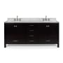 Ariel Cambridge 72" Free Standing Double Basin Vanity Set with Cabinet, Marble Vanity Top, and Oval Bathroom Sink Espresso