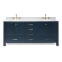 Ariel Cambridge 72" Free Standing Double Basin Vanity Set with Cabinet, Marble Vanity Top, and Oval Bathroom Sink Midnight Blue