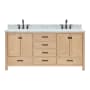 Ariel Cambridge 72" Free Standing Double Basin Vanity Set with Wood Cabinet, Marble Vanity Top, and Oval Bathroom Sink Oak