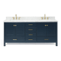 Ariel Cambridge 72" Free Standing Double Basin Vanity Set with Wood Cabinet, Marble Vanity Top, and Rectangular Bathroom Sink Midnight Blue