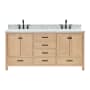 Ariel Cambridge 72" Free Standing Double Basin Vanity Set with Wood Cabinet, Marble Vanity Top, and Rectangular Bathroom Sink Oak