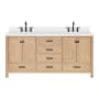 Ariel Cambridge 72" Free Standing Double Basin Vanity Set with Cabinet, Quartz Vanity Top, and Rectangular Sink Oak