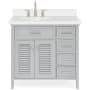 Ariel Kensington 37" Free Standing Single Oval Basin Vanity Set with Left Offset Cabinet and 1-1/2" Thick White Quartz Vanity Top Grey