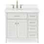 Ariel Kensington 37" Free Standing Single Oval Basin Vanity Set with Left Offset Cabinet and 1-1/2" Thick White Quartz Vanity Top White