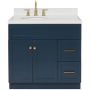 Ariel Hamlet 36" Free Standing Single Basin Vanity Set with Cabinet, Quartz Vanity Top, and Left Offset Oval Bathroom Sink Midnight Blue