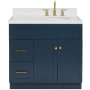 Ariel Hamlet 36" Free Standing Single Basin Vanity Set with Cabinet, Quartz Vanity Top, and Right Offset Oval Bathroom Sink Midnight Blue