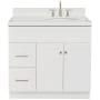 Ariel Hamlet 36" Free Standing Single Basin Vanity Set with Cabinet, Quartz Vanity Top, and Right Offset Oval Bathroom Sink White