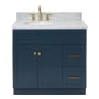 Ariel Hamlet 36" Free Standing Single Basin Vanity Set with Cabinet and Marble Vanity Top Midnight Blue / Carrara White Top