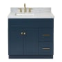 Ariel Hamlet 36" Free Standing Single Basin Vanity Set with Cabinet and Marble Vanity Top Midnight Blue / Carrara White Top