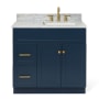 Ariel Hamlet 36" Free Standing Single Basin Vanity Set with Cabinet and Marble Vanity Top Midnight Blue / Carrara White Top