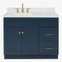 Ariel Hamlet 42" Free Standing Single Basin Vanity Set with Cabinet, Quartz Vanity Top, and Left Offset Rectangular Bathroom Sink Midnight Blue