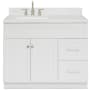 Ariel Hamlet 42" Free Standing Single Basin Vanity Set with Cabinet, Quartz Vanity Top, and Left Offset Rectangular Bathroom Sink White