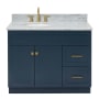 Ariel Hamlet 42" Free Standing Single Basin Vanity Set with Cabinet and Marble Vanity Top Midnight Blue / Carrara White Top
