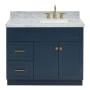 Ariel Hamlet 42" Free Standing Single Basin Vanity Set with Cabinet and Marble Vanity Top Midnight Blue / Carrara White Top