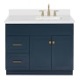 Ariel Hamlet 43" Free Standing Single Basin Vanity Set with Cabinet and Quartz Vanity Top Midnight Blue / Pure White Top