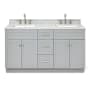 Ariel Hamlet 61" Free Standing Double Basin Vanity Set with Cabinet and Marble Vanity Top Grey / Carrara White Top
