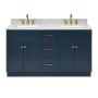 Ariel Hamlet 61" Free Standing Double Basin Vanity Set with Cabinet and Marble Vanity Top Midnight Blue / Carrara White Top