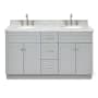 Ariel Hamlet 61" Free Standing Double Basin Vanity Set with Cabinet and Marble Vanity Top Grey / Carrara White Top