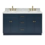 Ariel Hamlet 61" Free Standing Double Basin Vanity Set with Cabinet and Marble Vanity Top Midnight Blue / Carrara White Top