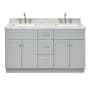 Ariel Hamlet 61" Free Standing Double Basin Vanity Set with Cabinet and Marble Vanity Top Grey / Carrara White Top