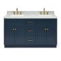Ariel Hamlet 61" Free Standing Double Basin Vanity Set with Cabinet and Marble Vanity Top Midnight Blue / Carrara White Top