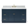 Ariel Hamlet 60" Free Standing Single Basin Vanity Set with Cabinet and Marble Vanity Top Midnight Blue / Carrara White Top