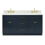 Ariel Hamlet 66" Free Standing Double Basin Vanity Set with Cabinet and Marble Vanity Top Midnight Blue