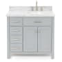 Ariel Bristol 37" Free Standing Single Oval Basin Vanity Set with Right Offset Cabinet and 1-1/2" Thick Carrara Marble Vanity Top Grey