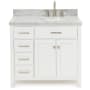 Ariel Bristol 37" Free Standing Single Oval Basin Vanity Set with Right Offset Cabinet and 1-1/2" Thick Carrara Marble Vanity Top White