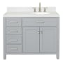 Ariel Bristol 42" Free Standing Single Basin Vanity Set with Cabinet, Quartz Vanity Top, and Oval Sink Grey