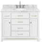 Ariel Bristol 43" Free Standing Single Oval Basin Vanity Set with Cabinet and 1-1/2" Thick Carrara Marble Vanity Top White