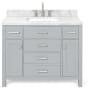 Ariel Bristol 43" Free Standing Single Rectangular Basin Vanity Set with Cabinet and 1-1/2" Thick Carrara Marble Vanity Top Grey