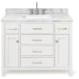 Ariel Bristol 43" Free Standing Single Rectangular Basin Vanity Set with Cabinet and 1-1/2" Thick Carrara Marble Vanity Top White